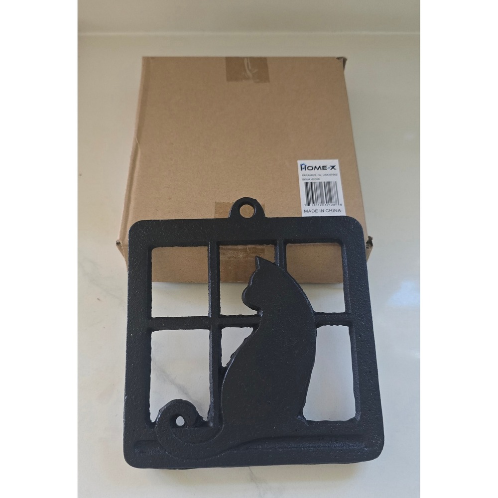 Home-X Black Cast Iron Cat in Window Trivet Wall Decor Hot Pad 62058 New